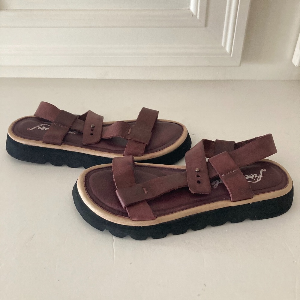 NWOT Free People Raven Dark Red Leather Sandals Sz 37